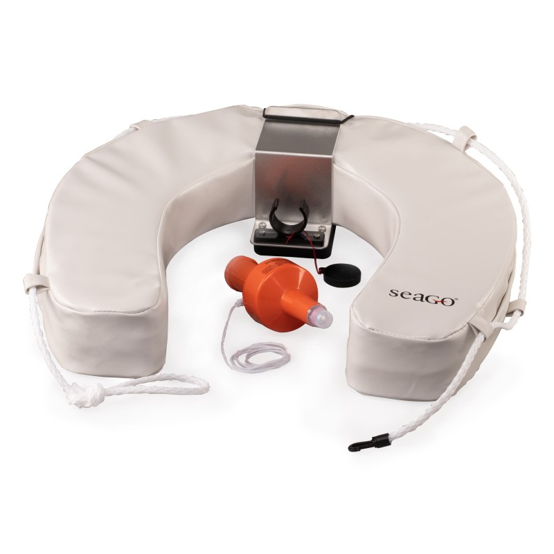 Aro salvavidas en forma de herradura / blanco / incluye soporte y lámpara SOLAS