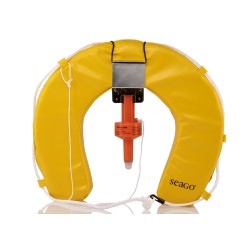 Aro salvavidas en forma de herradura / amarillo / incluye soporte y lámpara SOLAS