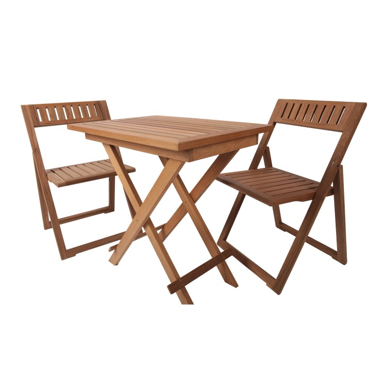 Conjunto de mesa plegable de teca con dos sillas plegables