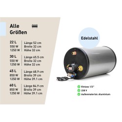 Caldera de agua caliente / acero inoxidable / 22-60 litros